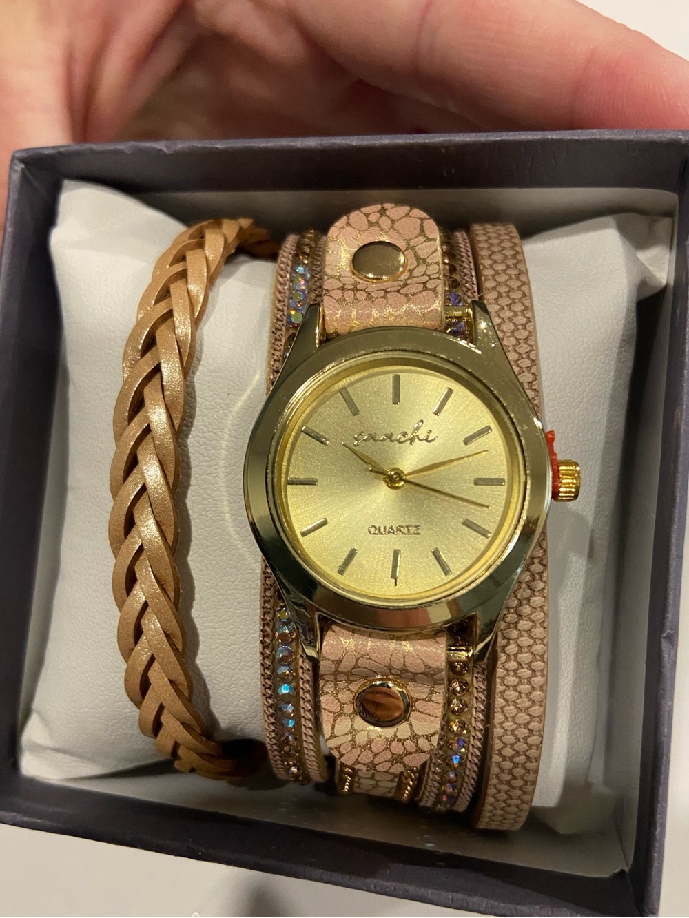 New SAACHI Gold Dial Wrap Watch -
Braided Vegan Leather